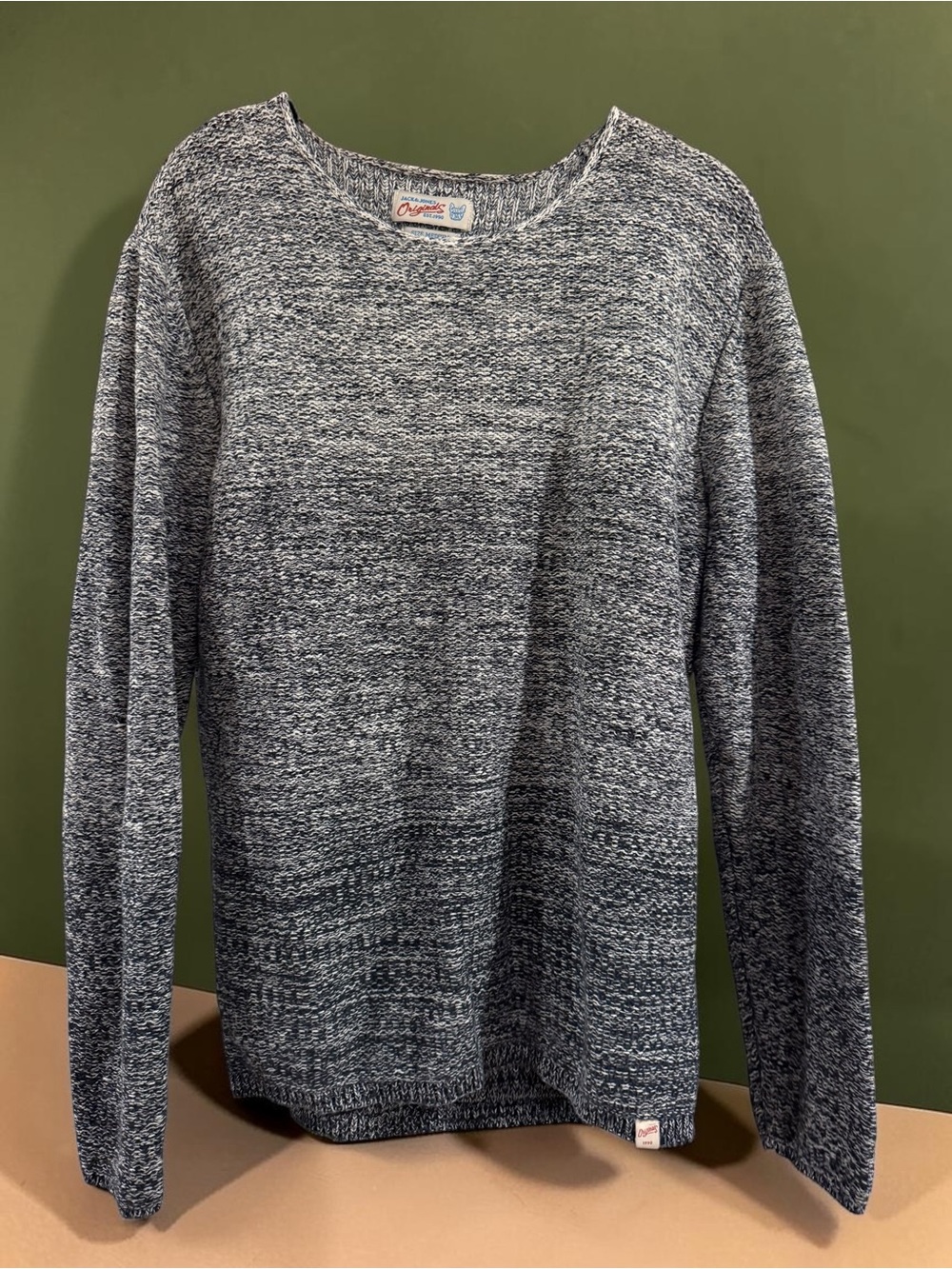 Jack & Jones Originals Mens Marled Crewneck Sweater Sz M Navy White Knit